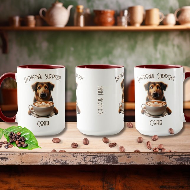 Mug Support Émotionnel Café Cute Mocha (Emotional Support Coffee with Cute Dog and Customized Name, Super Caffeinate your day!)