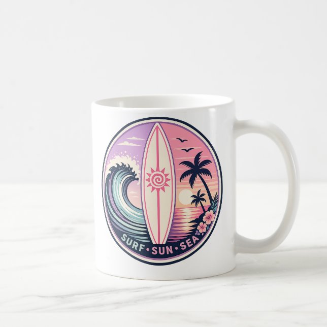 Mug Surf • Soleil • Badge de vague tropicale rétro de  (Droite)