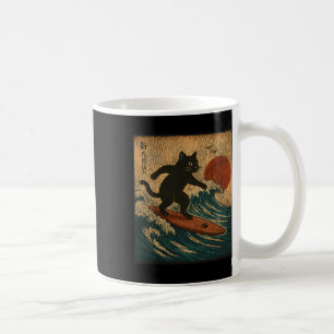 Mug Surfant Black Cat Style d'Art Japonais Détresse Vi