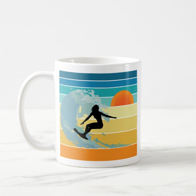 Mug Surfer Girl Sunset Vintage (Gauche)