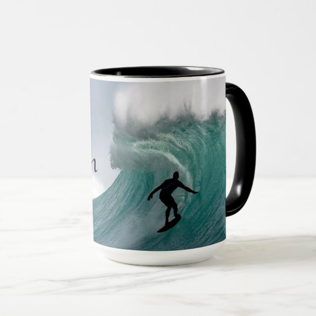 Mug Surfer silhouette Catching a huge wave Personalize (Devant droit)