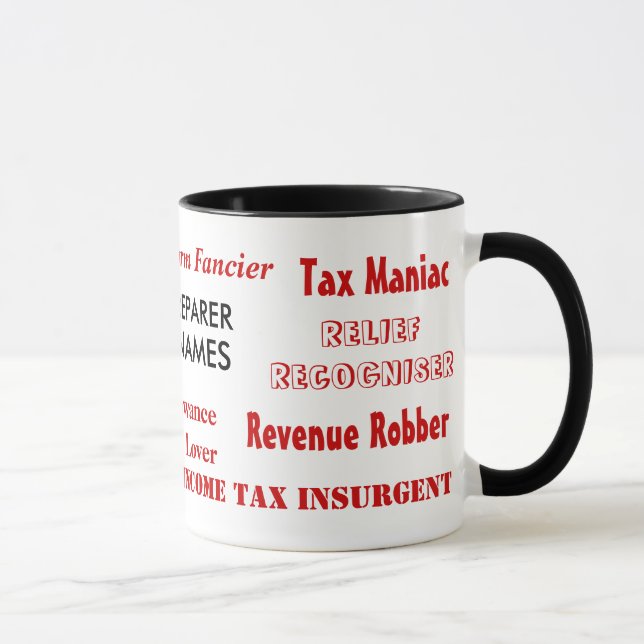 Mug Surnoms de spécialiste en déclaration d'impôt (Droite)