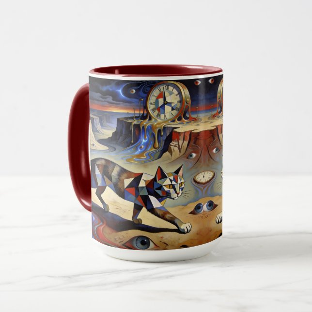 Mug Surreal Cat Melting Clocks Dali Picasso Inspired (Devant gauche)