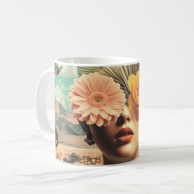 Mug Surreal Female Portrait With Flowers Covering Eyes (Devant gauche)