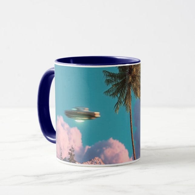 Mug Surreal UFO and Palm Tree Mountain Scene (Devant gauche)