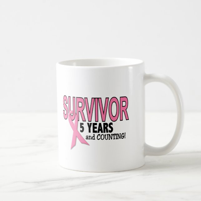 Mug SURVIVANT de CANCER DU SEIN 5 ans et comptes (Droite)