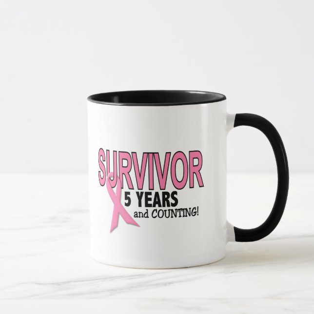 Mug SURVIVANT de CANCER DU SEIN 5 ans et comptes (Droite)