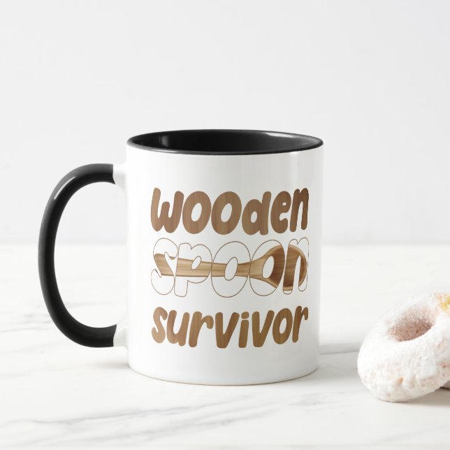 Mug Survivant de la cuillère en bois Expression drôle  (Avec donut)