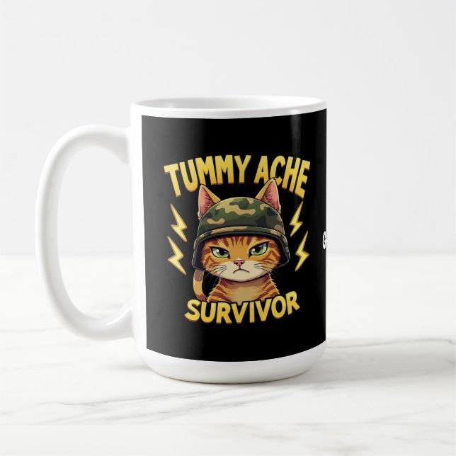 Mug Survivant des maux de ventre, mème de chat drôle R (Gauche)