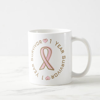 Mug Survivant rose de cancer du sein de ruban 1 an