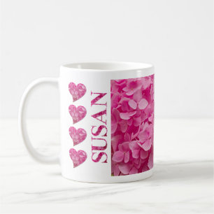 Mug "Susan" Hydrangée rose Floral Lettering & Hearts