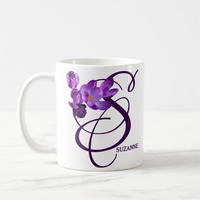 Mug Suzanne nom Suzanne personnalisable violet fleurs  (Gauche)