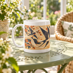 Mug Swallows et soie gravure sur bois oiseau