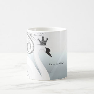Mug Swan Princess Silver & White Swirl Chic Fairy Tale