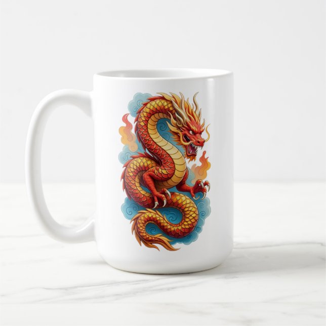 Mug Sweat à capuche Illustration Dragon Rouge Chinois  (Gauche)