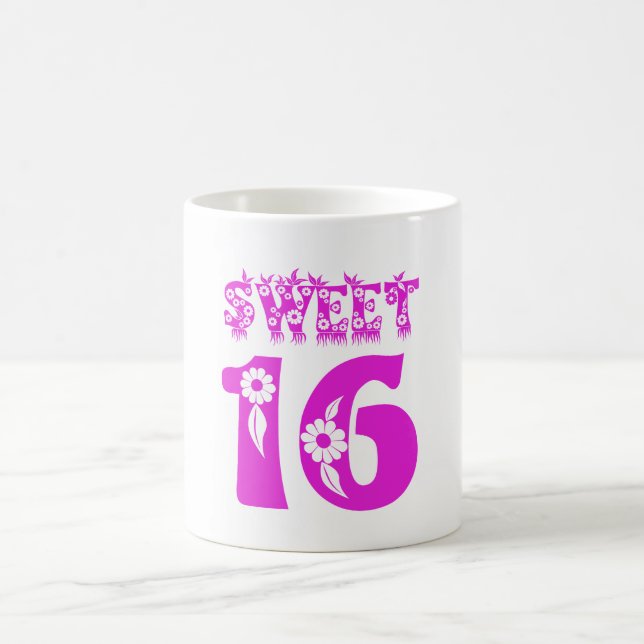 Mug Sweet 16 Jolie typographie florale Texte rose chau (Centre)