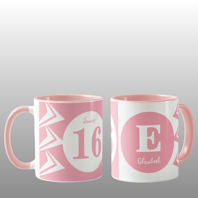 Mug Sweet 16 monogramme nom rose et blanc (Créateur téléchargé)
