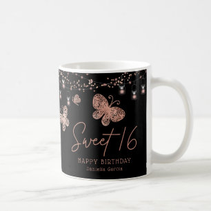 Mug Sweet 16 Rose Gold Butterfly Chic Moderne Annivers