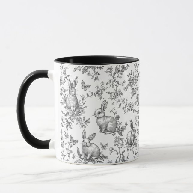 Mug Sweet Black Bunny Rabbits French Toile (Gauche)