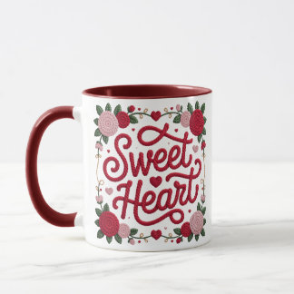 Mug Sweet Heart Valentine Design • Cozy Yarn Script wi
