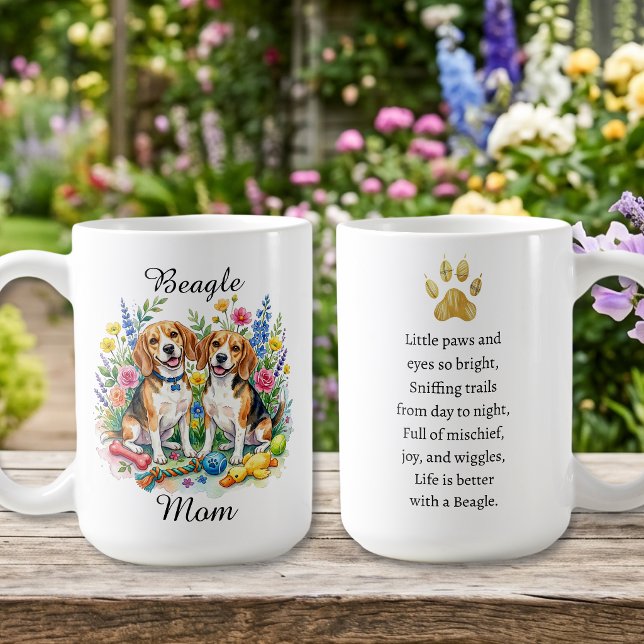 Mug Sweet Watercolor Beagles in Flowers Personalized (Créateur téléchargé)