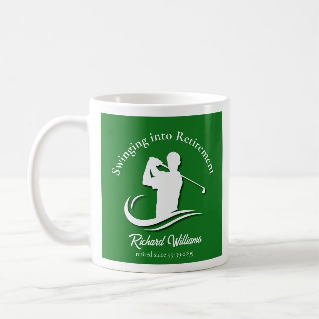 Mug Swinging into Retirement Modern Golf Player Party (Gauche)