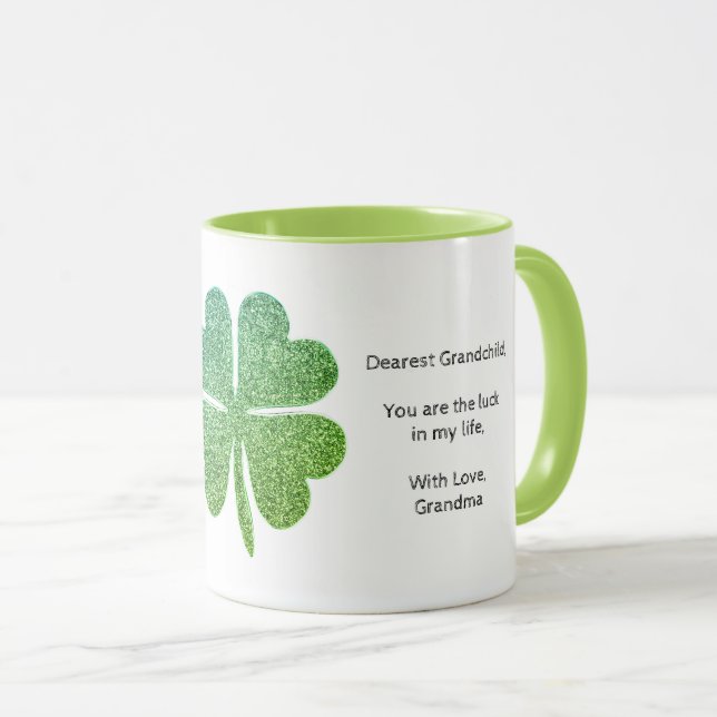 Mug Symbole à quatre feuilles Clé à bonne chance Texte (Devant droit)