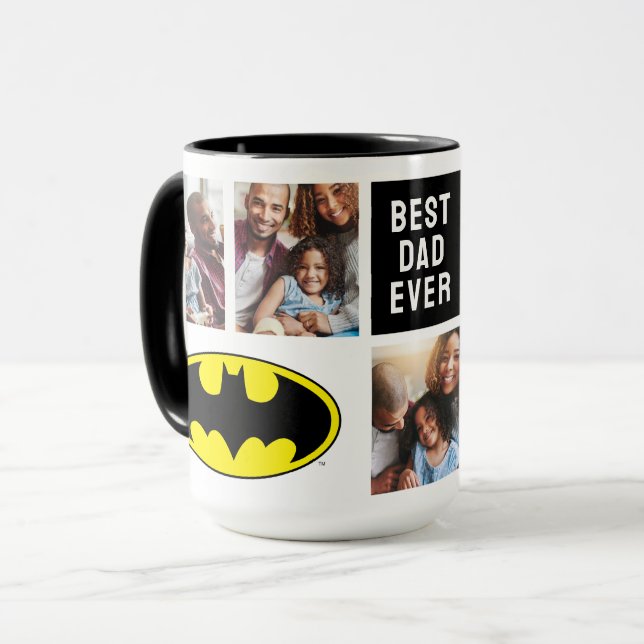 Mug Symbole Batman | Meilleur papa photo Collage (Devant gauche)