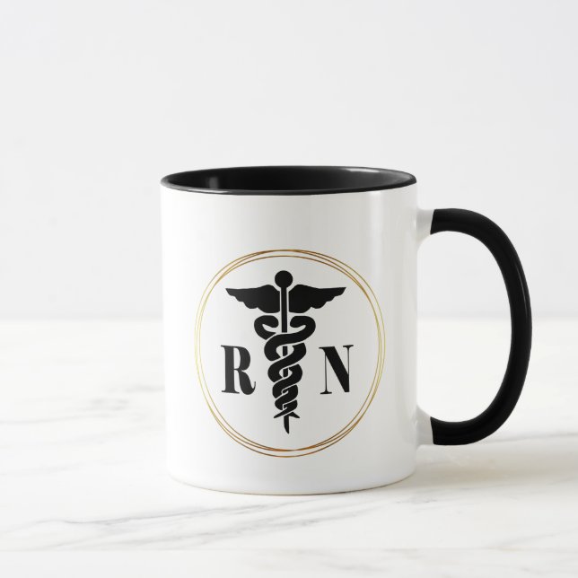 Mug Symbole Caduceus de l'infirmière noire et de l'or  (Droite)