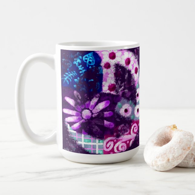 Mug SYMBOLE DE LA PAIX Abstraite Hippie Art violet ble (Avec donut)