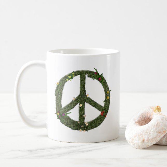 Mug SYMBOLE DE PAIX DES FLEURS D'Herbe Réelles Hippie  (Avec donut)