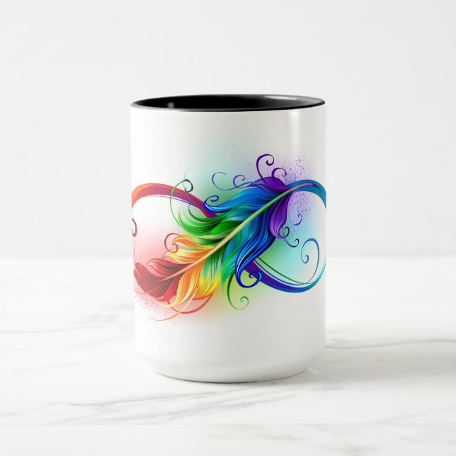 Mug Symbole d'infini avec plume arc-en-ciel (Centre)
