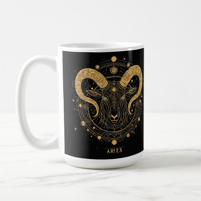 Mug Symbole du zodiaque Bélier doré avec ornements (Gauche)