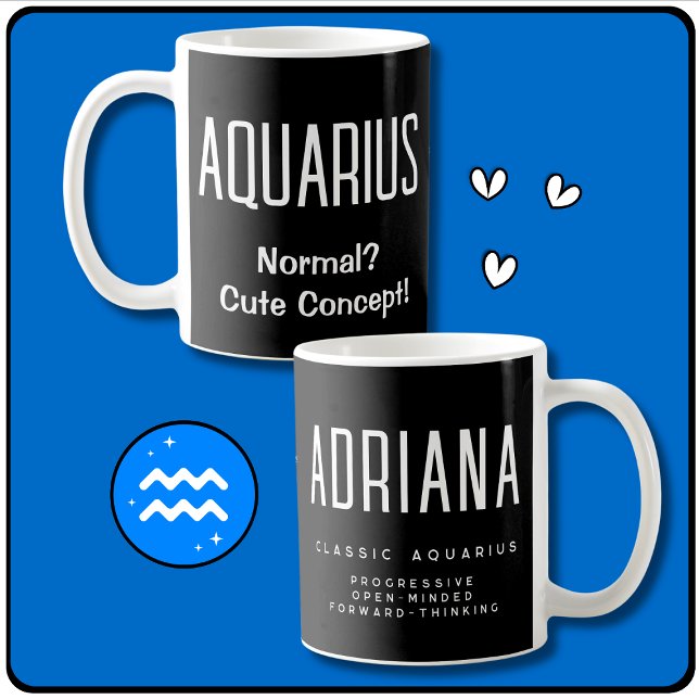 Mug Symbole étoile Aquarius Cadeau Zodiac (Aquarius Gift, Customizable Name, Aquarius Quote, Aquarius Symbol, Aquarius Traits & Birth Dates.)