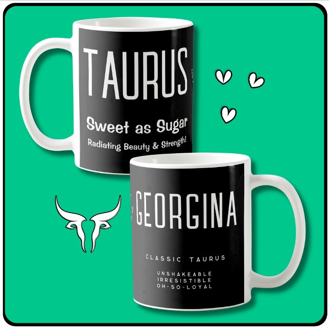 Mug Symbole étoile Taurus Zodiac Cadeau (Taurus Star Sign Zodiac Gift,  Personalized Name, Taurus Quote, Traits, Symbol & Horoscope Dates!)