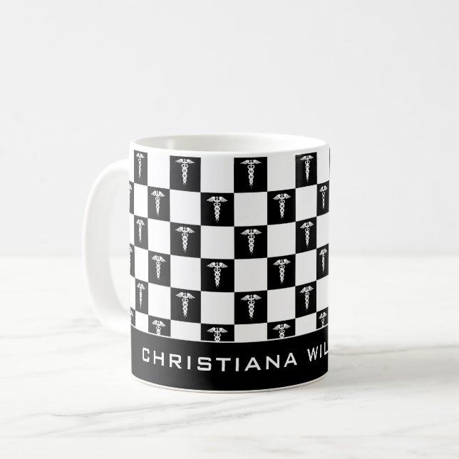 Mug Symbole Médicale noir et blanc personnalisé Caduce (Devant gauche)