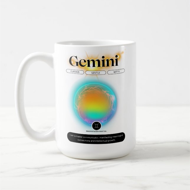 Mug Symbole moderne Zodiac Gemini Citation Air Element (Gauche)