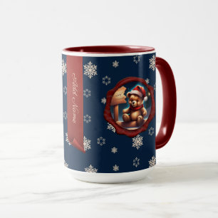 Mug Symbole Noël Teddy Bannière personnalisée Bleu
