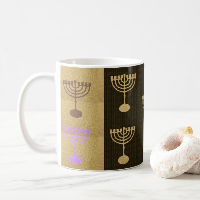 Mug Symbole or de Noël Hanoukka Menorah (Avec donut)