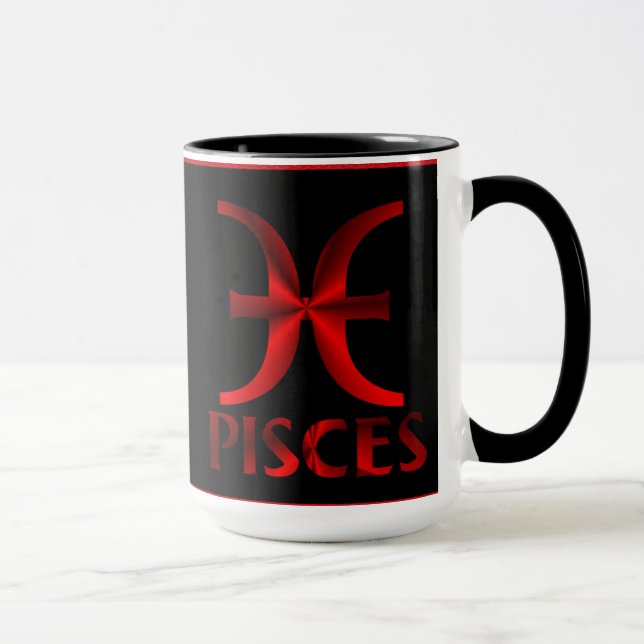 Mug Symbole rouge d'horoscope de Poissons (Droite)