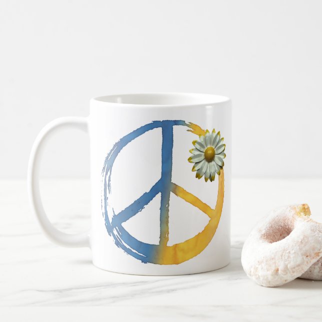 Mug SYMBOLE Ukrainien - PAIX Daisy Ukraine Guerre (Avec donut)