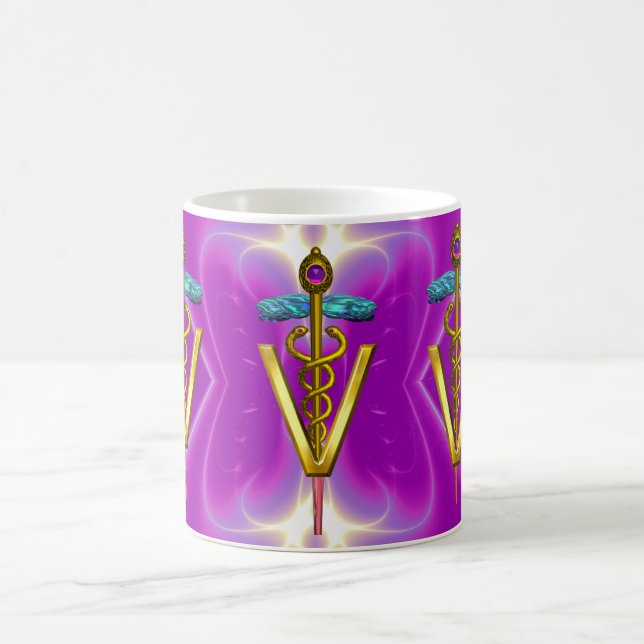 Mug SYMBOLE VÉTÉRINAIRE DE CADUCE D'OR Pink Fuchsia (Centre)