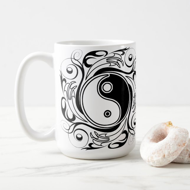 Mug Symbole Yin & Yang Tatouage Noir et Blanc (Avec donut)