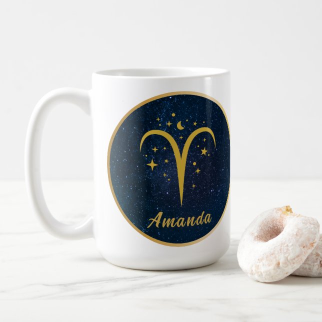 Mug Symbole zodiaque en or Aries personnalisées étoile (Avec donut)