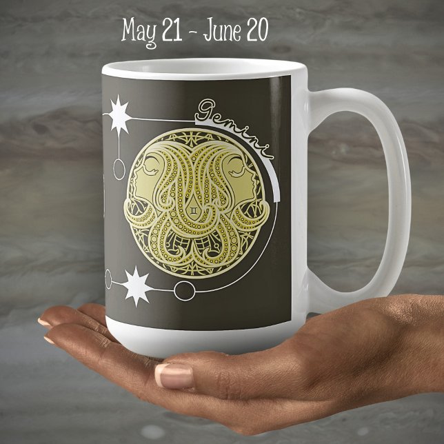 Mug SYMBOLE Zodiaque Gemini Astrologie Mandala Jaune B (Créateur téléchargé)