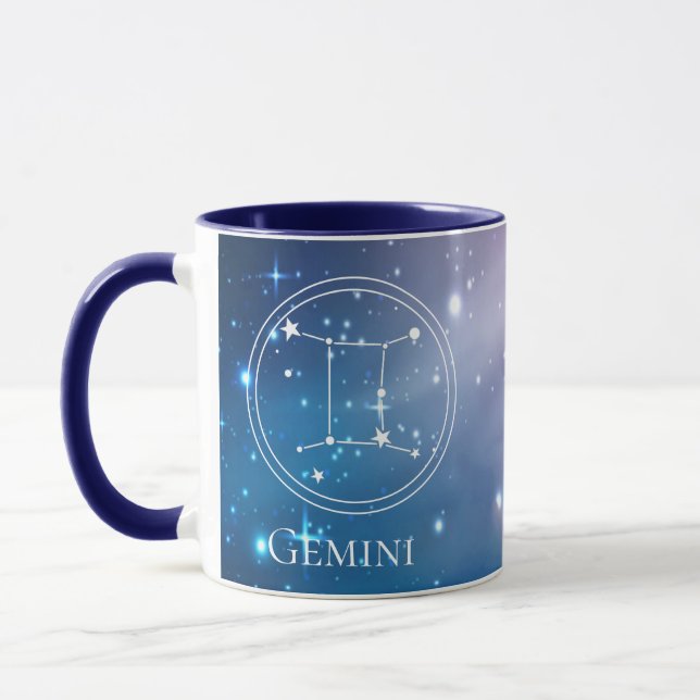 Mug Symbole Zodiaque mignon GEMINI Purple Blue Nom Mon (Gauche)