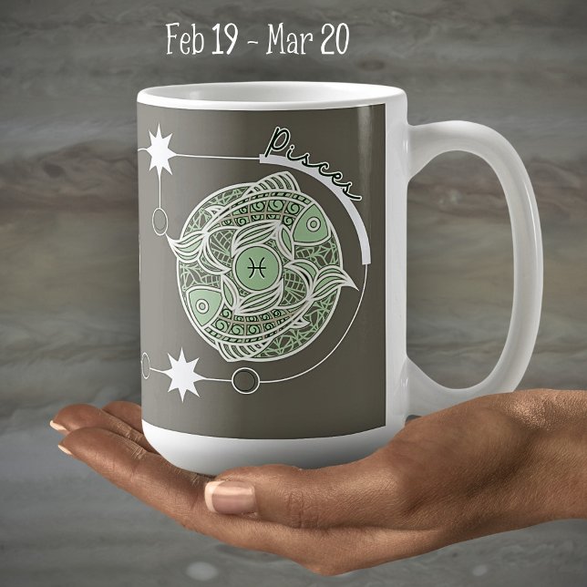Mug Symbole zodiaque Pisces Astrologie Mandala Green G (Créateur téléchargé)