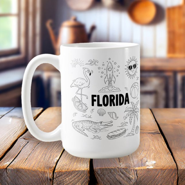Mug Symboles de Floride dessinés à la main (Florida tourism line art mug)