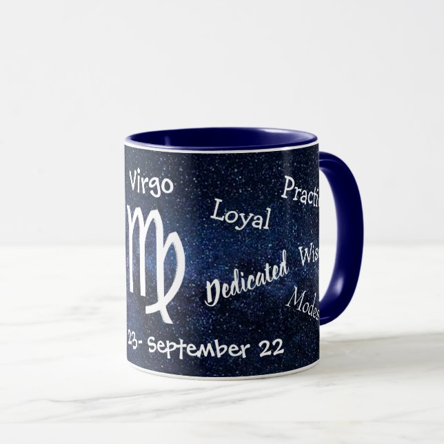 Mug Symboles de l'Horoscope Virgo noir et blanc (Devant droit)