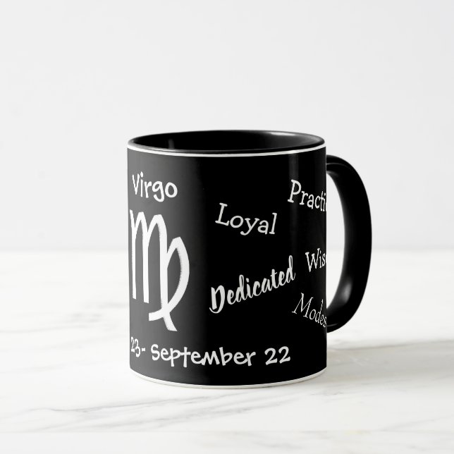 Mug Symboles de l'Horoscope Virgo noir et blanc (Devant droit)